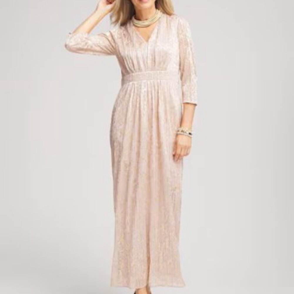 Chico's Dress Rose Gold Maxi Holiday Wedding Party Small 4/6, Stunning